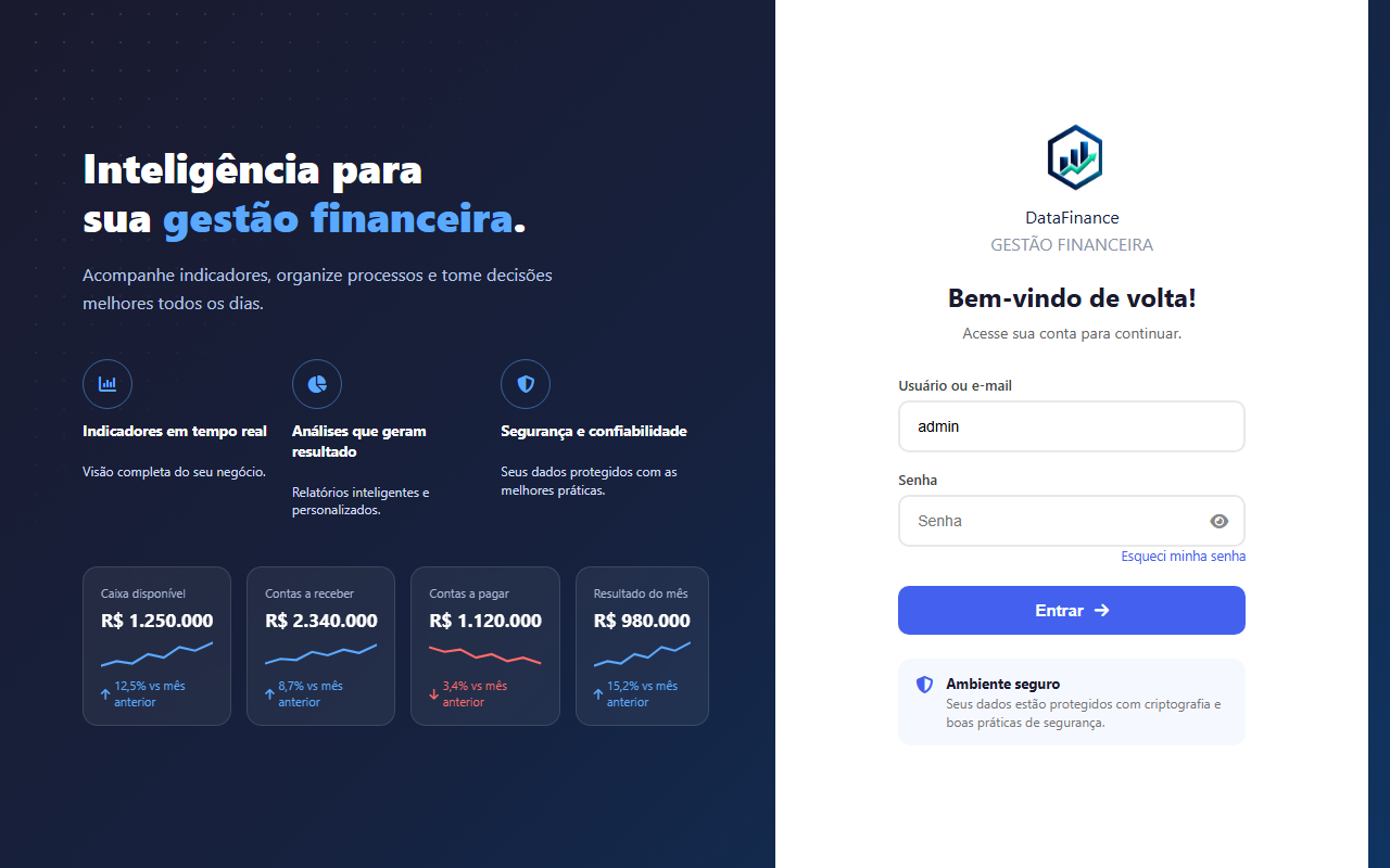 Tela de login do DataFinance